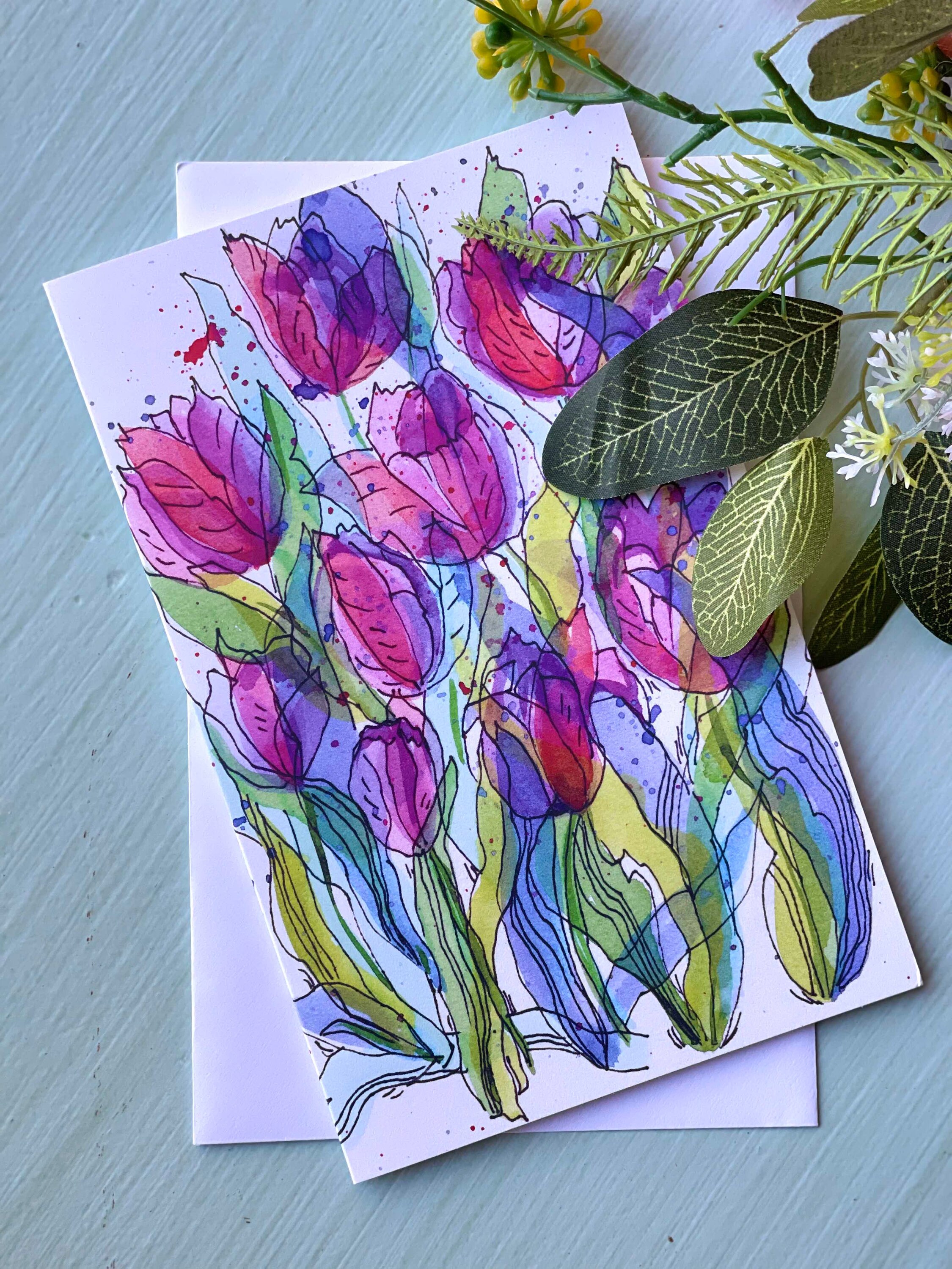 Tulips Note Watercolor Tulips Greeting Card: Modern Floral Note Card - Etsy