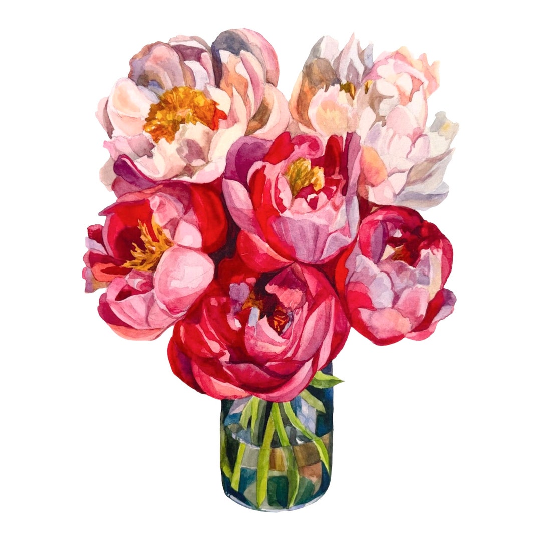 Pink Peonies Watercolor Greeting Card: Floral Bouquet Note Card - Etsy