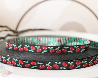 Webband Jolly Cherry Cherries Black - Red 12 mm wide 1 meter