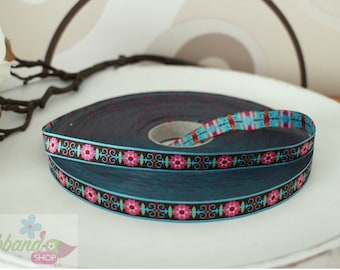Webband flowers retro colorful 12 mm wide 1 meter