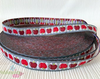 Weave apples red on grey stripes 16 mm wide 1 meter
