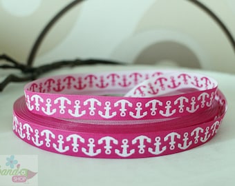 Webband On the Open Sea anchor pink white 15 mm wide 1 meter