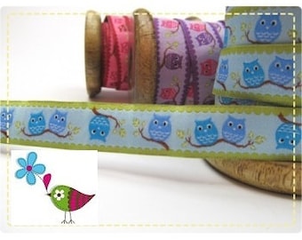 Webband Eulalia light blue blue - owl - Owl 16 mm wide 1 meter