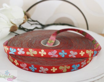 Webband Flatterlis Butterfly Red Colorful 15 mm wide 1 meter
