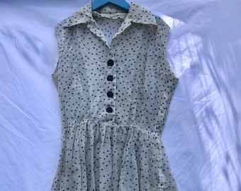 Vintage 1940’s Sheer Polka Blue Dot Seersucker Dress