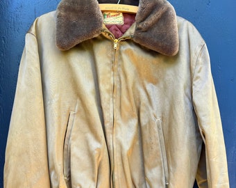 Amazing 1950’s Vintage Insulated Bomber Style Jacket in Brown Sheen
