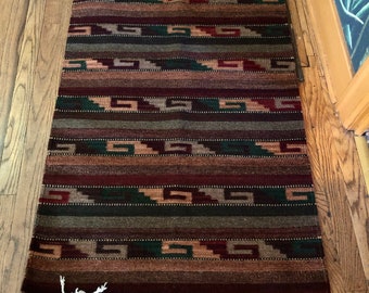 Vintage Hand Woven Wool Rug Textile