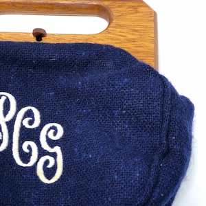 Vintage Bermuda Bag in Cobalt Wool and Wooden Handle and Closure