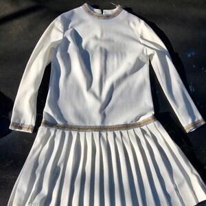 1960’s Drop Waist Pleated Dress with Gold and Silver Accents