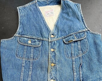 Vintage 1970s Lee Storm Rider Denim Vest With Sherpa Lining