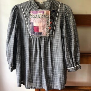 UP THE ROSE | Upcycled 1970’s Vintage Smock with 1940’s Quilt Patch and Vintage Buttons