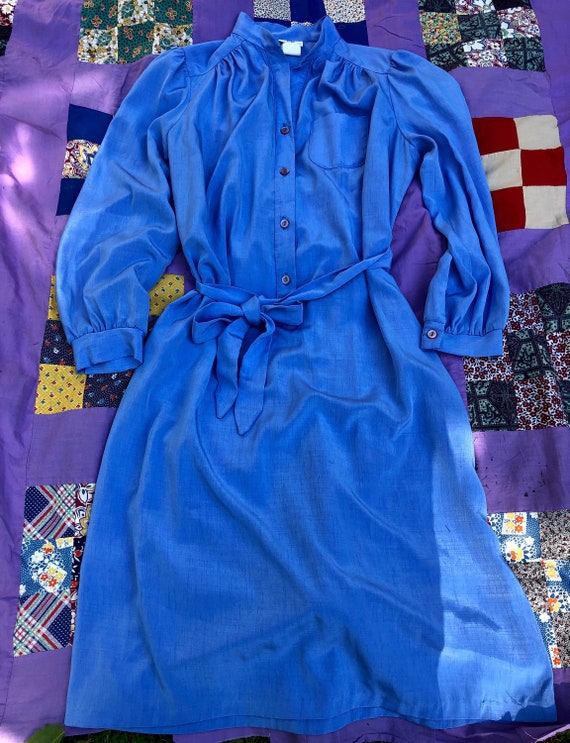 Vintage 1970’s Silky Blue Shirt Dress