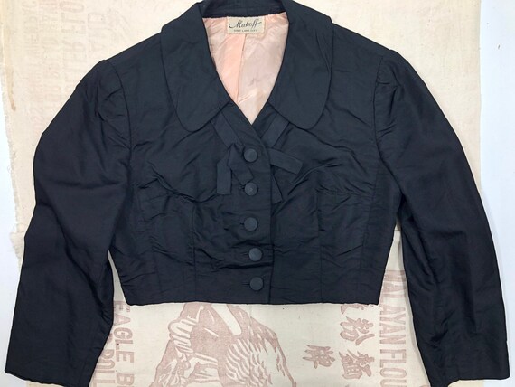 Vintage 1940’s Black Bolero Jacket with Pale Pink