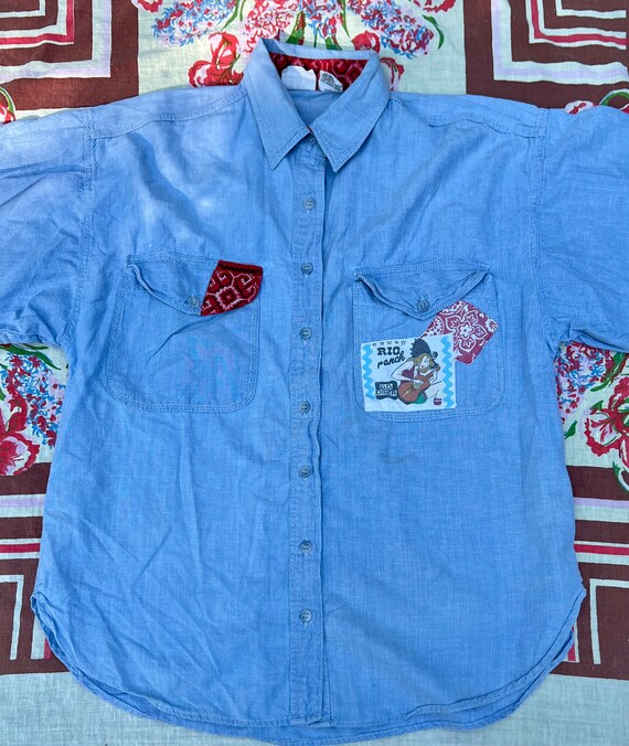 Vintage 90’s Chambray Shirt with Bandanna Details… - image 7