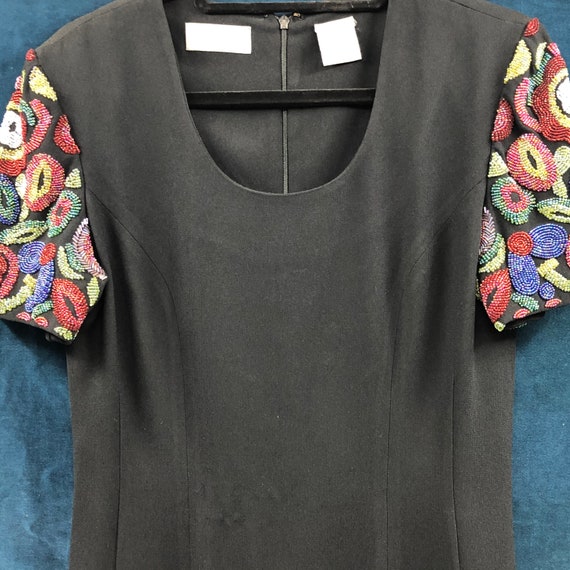 Vintage 1980’s Liz Claiborne Black Dress with Bea… - image 1