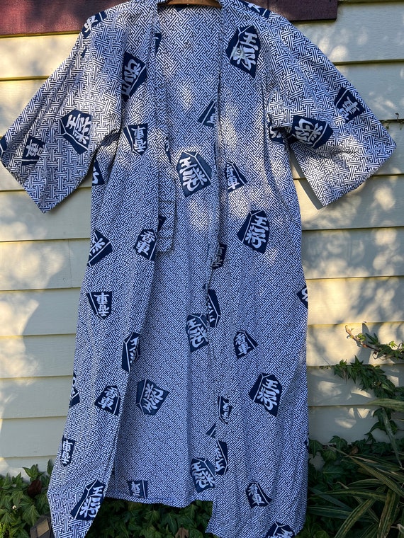 Vintage Blue + White Japanese Cotton Robe with Sho