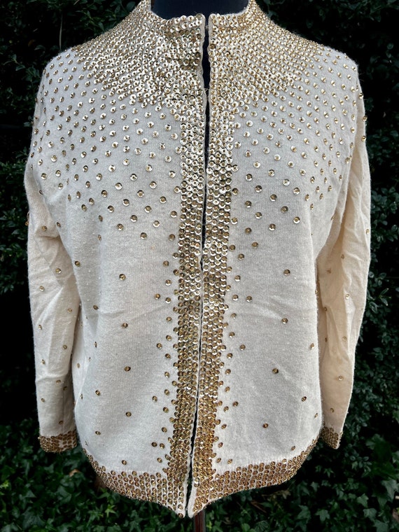 Vintage 1950’s Cream Cashmere Cardigan with Gold S