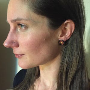 Antique Screw Back Earrings with Enamel Roses