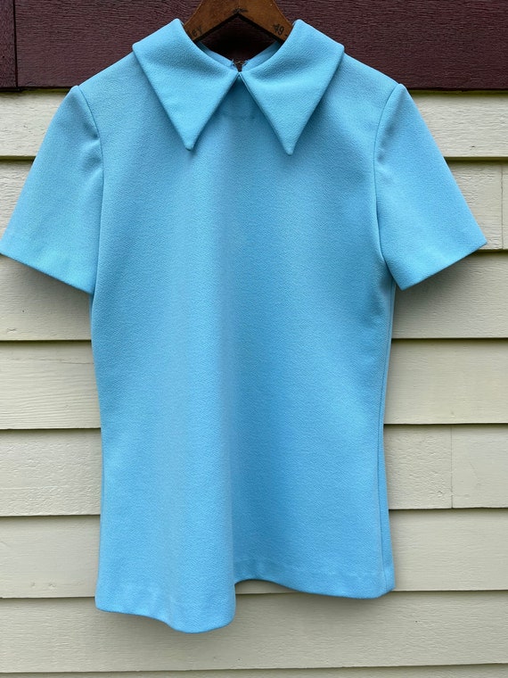 Vintage 1960’s Baby Blue Textured Polyester Tunic… - image 1