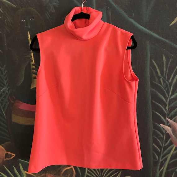 Vintage Coral Pink Polyester Sleeveless Mock Top - image 1