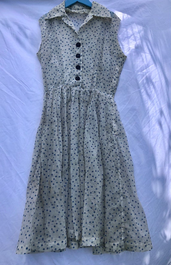 Vintage 1940’s Sheer Polka Blue Dot Seersucker Dre