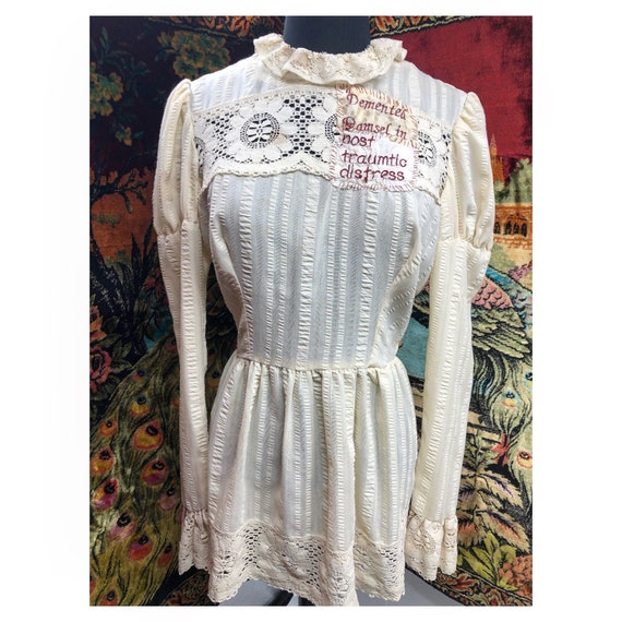 Vintage 1970’s Lace Bohemian Blouse with Patch - image 1