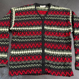 1940’s Wool Nordic Print Zip Front Cardigan Sweater / Jumper
