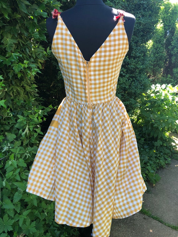 1950’s Golden Gingham Cotton Summer Dress - image 4