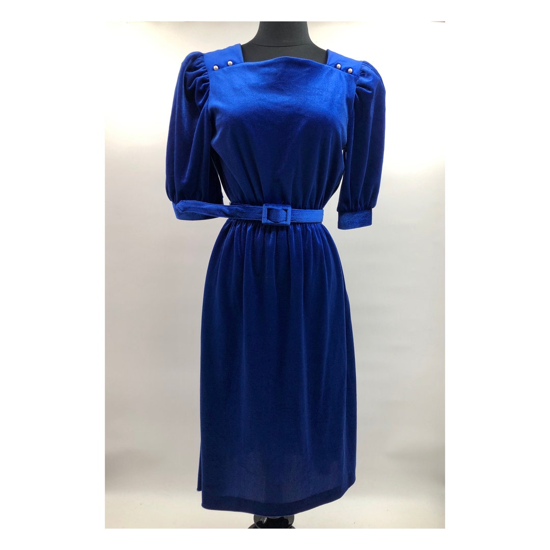 Vintage 1970s Blue Velveteen Dress With Pearl Accents - Etsy