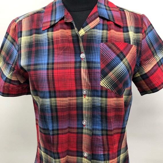 Vintage 1940’s/50’s Gingham Plaid Fitted Blouse