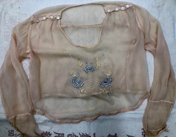Victorian 1910’s Sheer Blush Colored Silk Blouse w