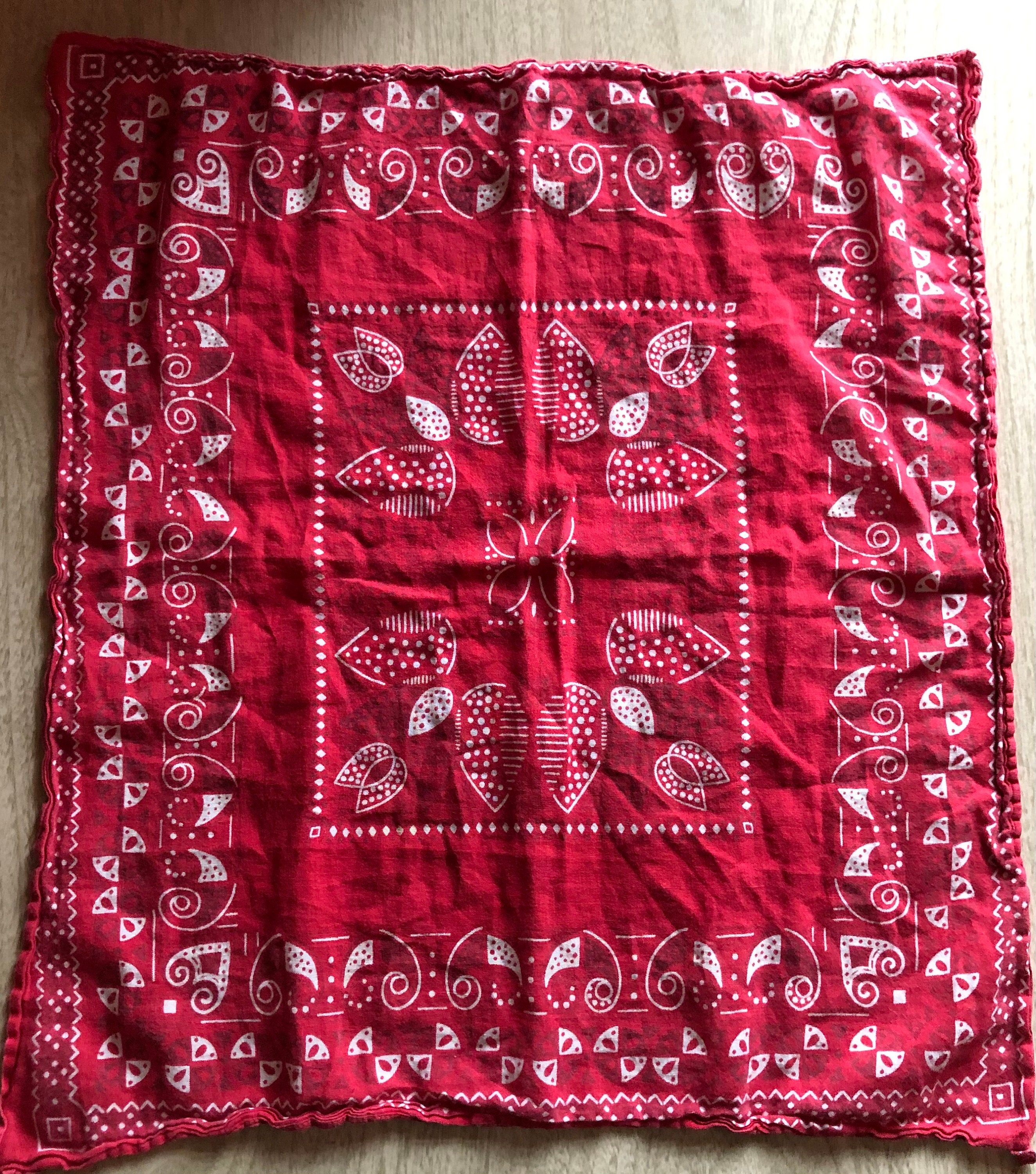 Vintage 1950's Fast Color RN 15234 Red White Bandana Vintage 1950's Fast Color RN 15234 Red White Bandana