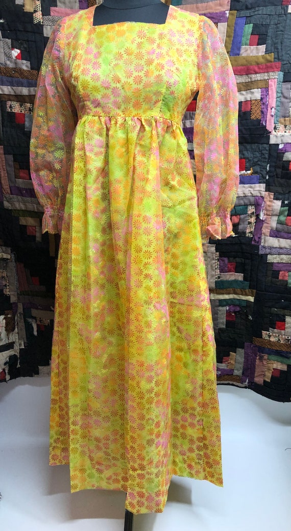 Vintage 1960’s Flower Power Dress with Flocked Dai