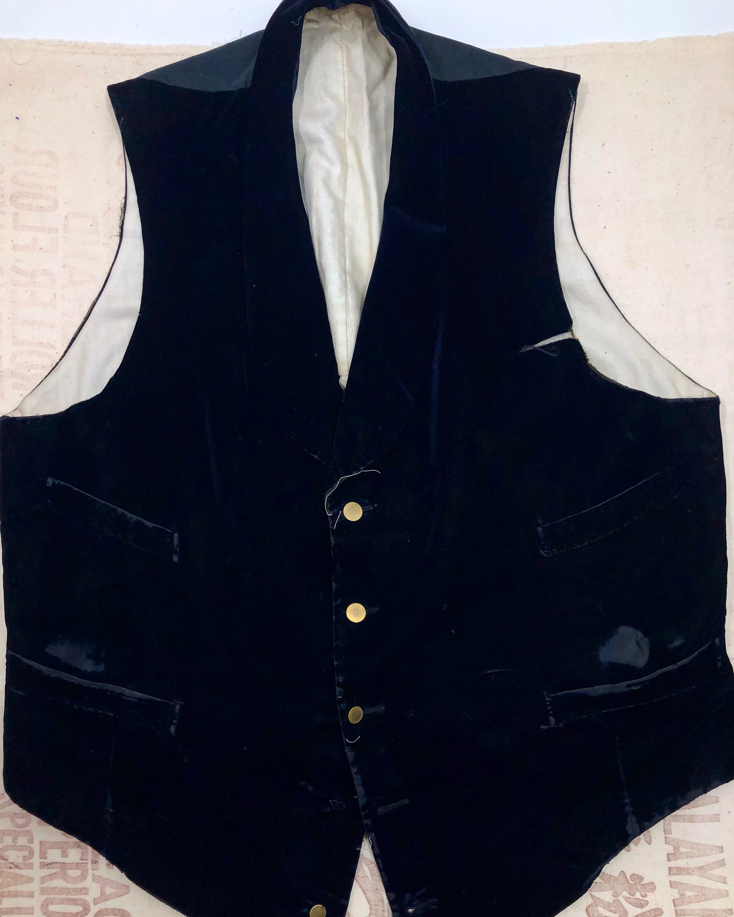 Victorian Deep Ink Blue Velvet Waistcoat With Brass Buttons | Etsy