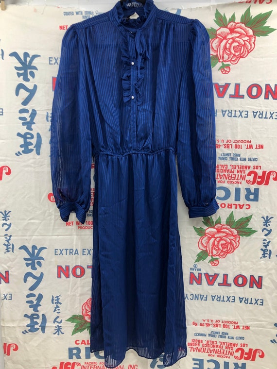 Vintage 1970’s/80’s Silky Sheer Blue Striped Dress