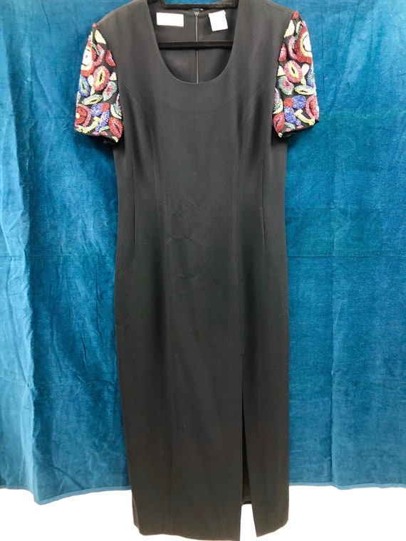 Vintage 1980’s Liz Claiborne Black Dress with Bea… - image 2