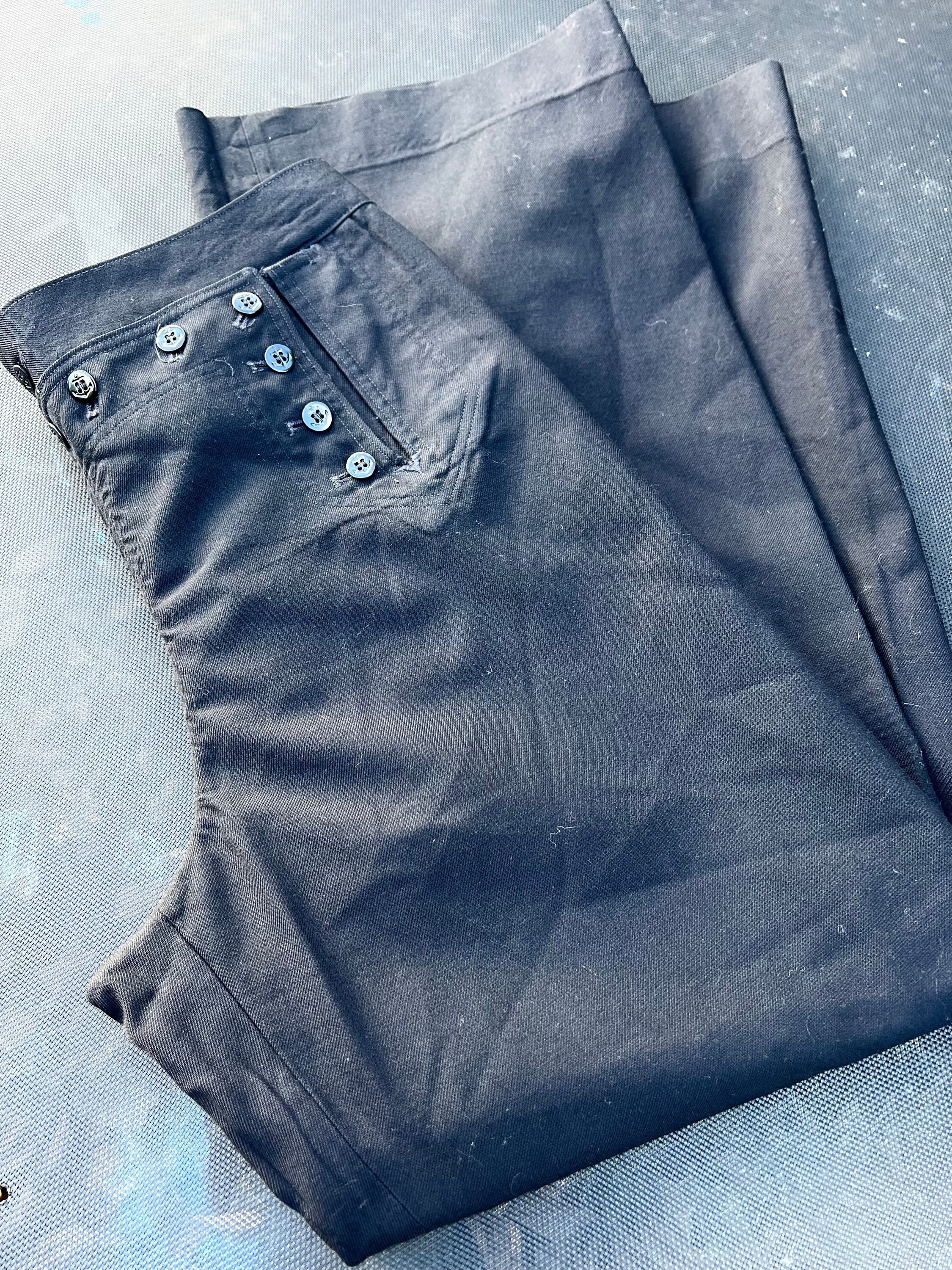 Black Wool Sailor Pants Wide Leg 