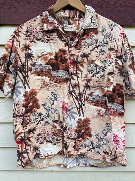 Vintage 1950’s Rayon Aloha Shirt / Large / Made in
