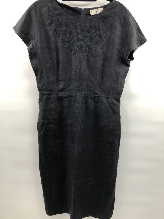 Vintage Valentino Linen Dress with Floral Embroide