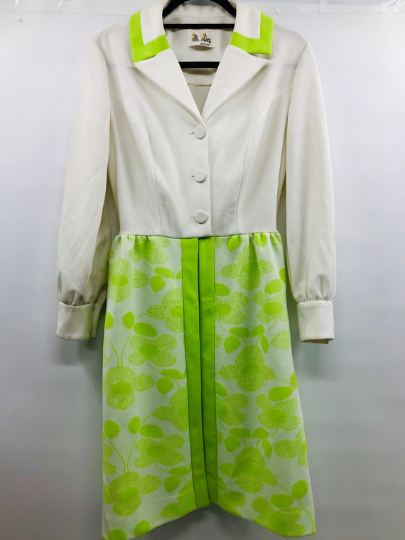 Vintage 1960’s Polyester Dress with Lime Green Da… - image 1