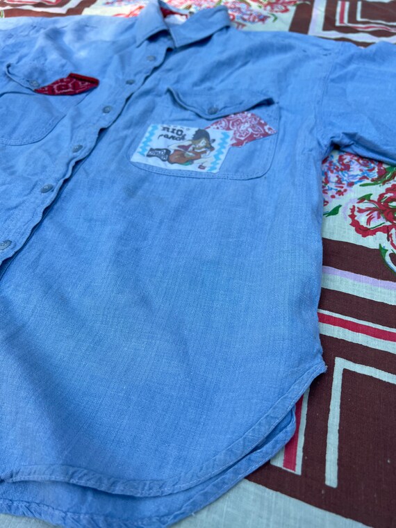 Vintage 90’s Chambray Shirt with Bandanna Details… - image 8