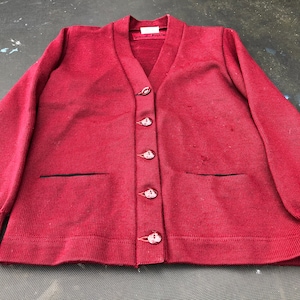 Vintage 1940’s Dehen Burgundy Wool Cardigan Varsity Sweater