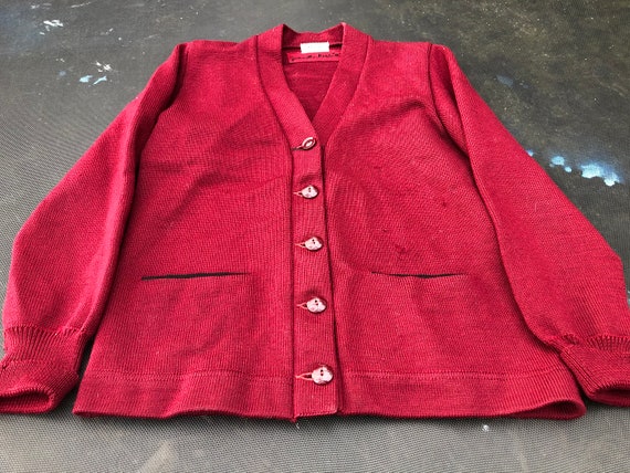 Vintage 1940's Dehen Burgundy Wool Cardigan Varsity Sweater
