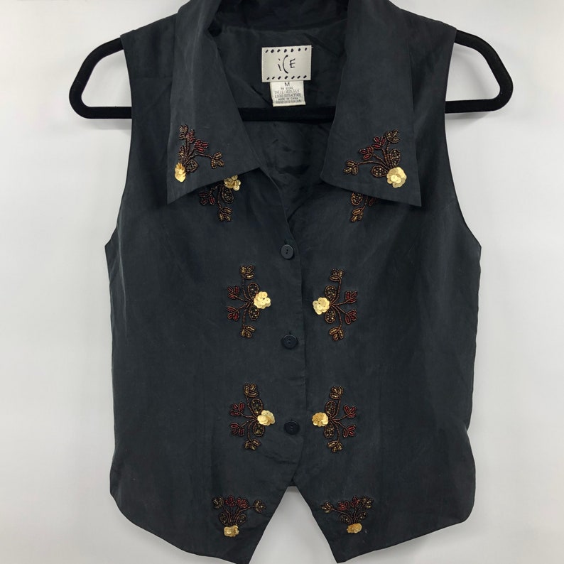 Vintage 1990s Silk Vest with Beadwork image 2