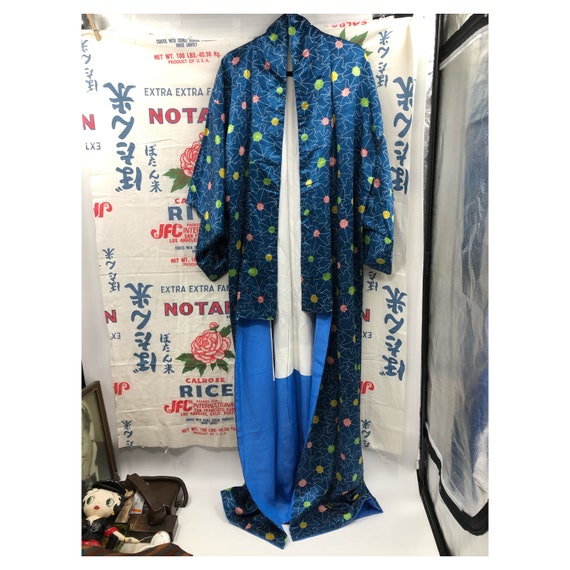 Vintage 1950’s Blue Silk Japanese Kimono - image 1