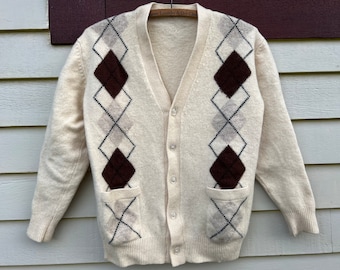 Vintage 50's Full Zip Cardigan Rockabilly Unisex Argyle Wool
