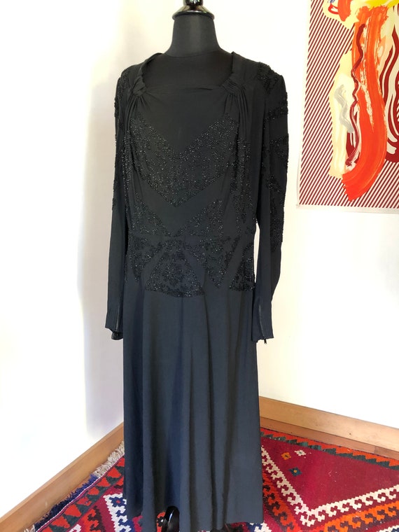 Vintage 1920’s Black Beaded Gown with Zipper Sleev