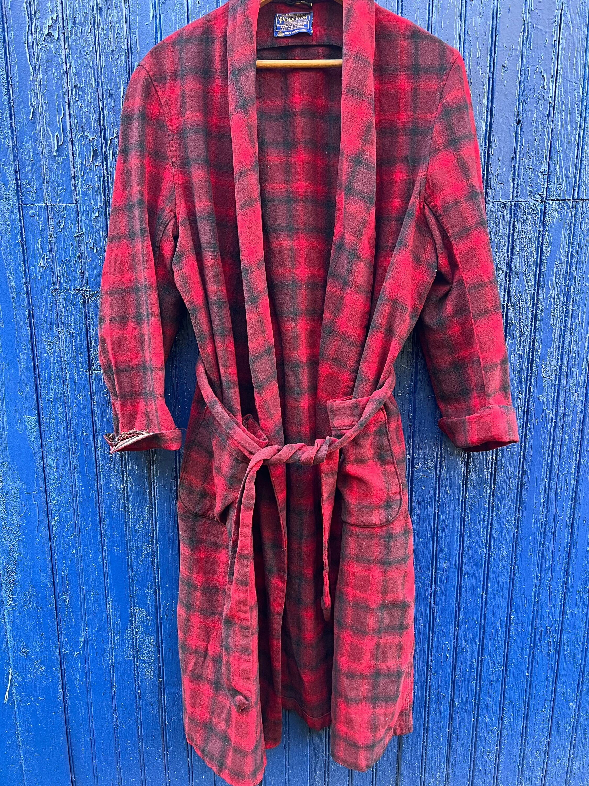 Vintage 1940's Pendleton Shadow Plaid Wool Robe With Belt - Etsy