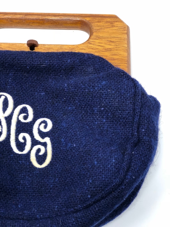 Vintage Bermuda Bag in Cobalt Wool and Wooden Handle and Closure