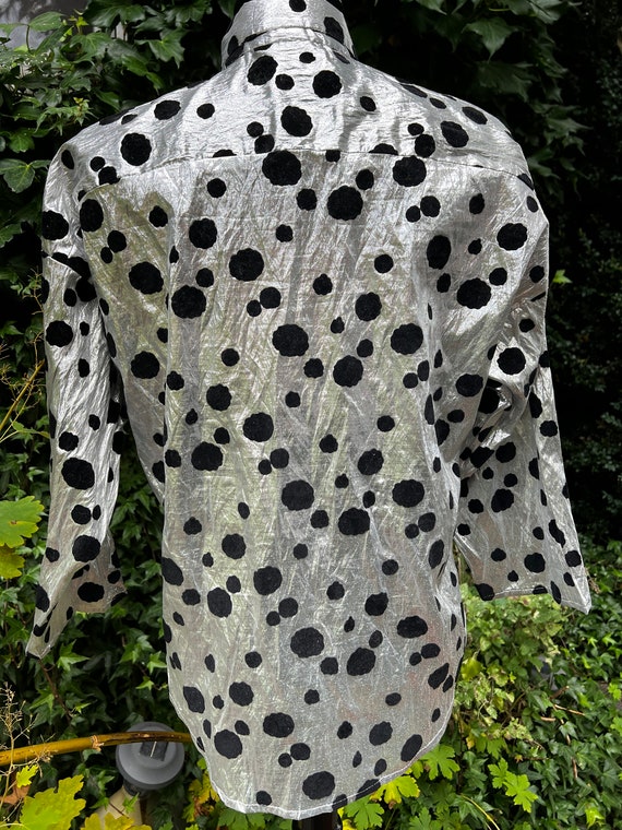 Vintage 1980’s Silver Metallic Blouse with Flocke… - image 5